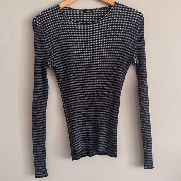 AKRIS Plaid Silk Black and Gray Long Sleeve Sweater Top Size 12 - Picture 2 of 8